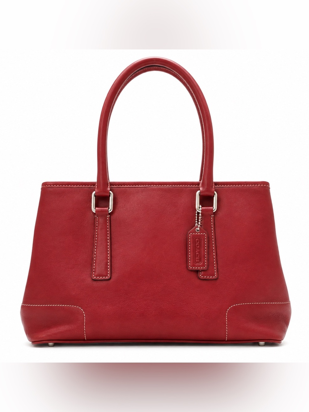 Coach Red Leather Structured Tote Shoulder Bag